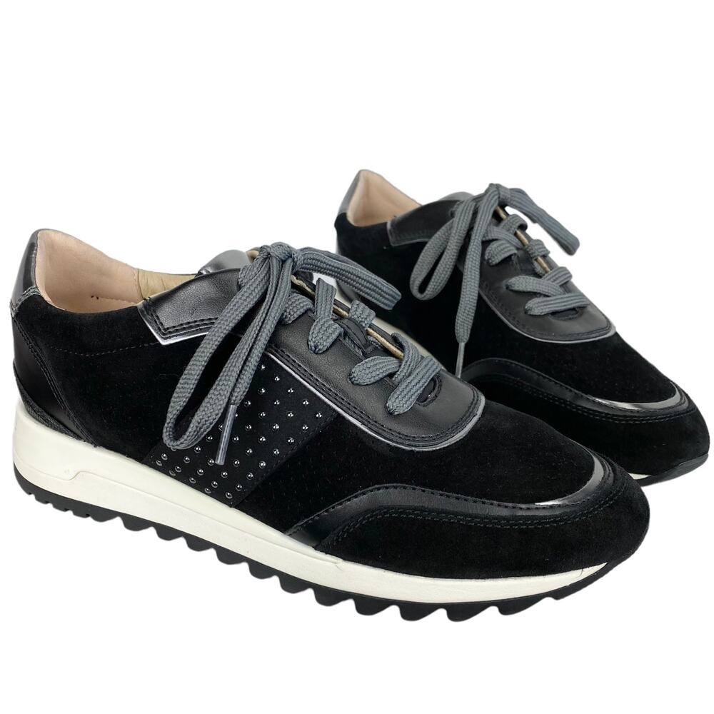 NWOB Geox D Tabelya Women's Sneakers in Black and Gun Metal Grey, Size 8 - Picture 3 of 13